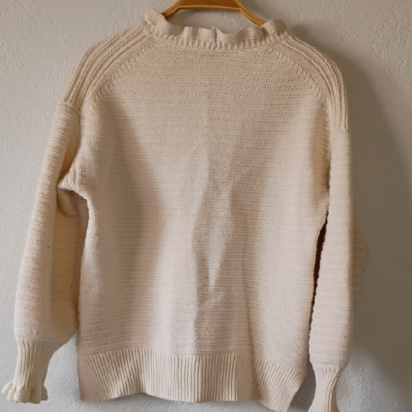 Madewell Women's Ruffle Pullover Cream Knit Sweater Size L - Picture 5 of 11